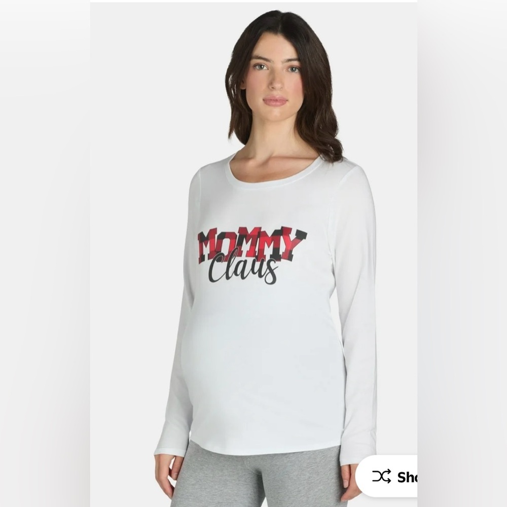 🔴 3/$12 White‎ 'Mommy Claus' Maternity Long Sleeve Shirt! NWT! Size XL!